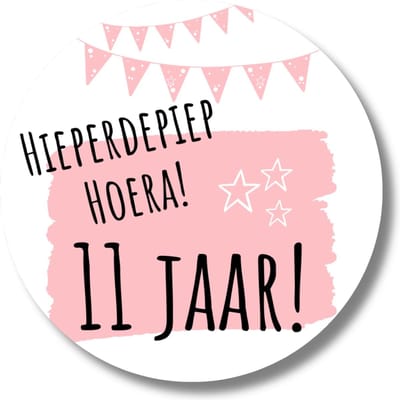 Stickers Trakteren 11 Jaar Verjaardag | Roze | Traktatiestickers | Uitdelen | 20 Stuks