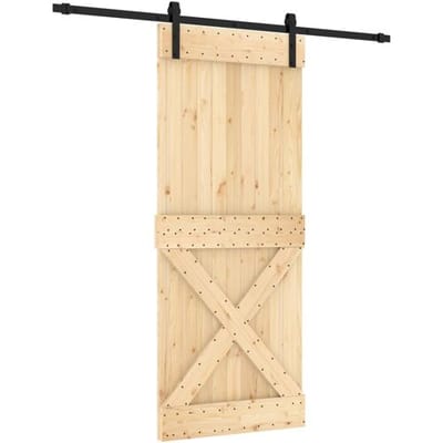 vidaXL - Schuifdeur - Naturel - en - Zwart - 85 - x - 210 - cm - Massief - Pine - Hout
