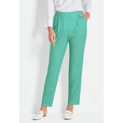 Gedessineerde broek SARA - smaragd / wit / gedess. - Gr. 38 van Goldner Fashion