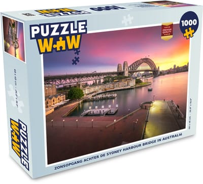 Puzzel Zonsopgang achter de Sydney Harbour Bridge in Australië - Legpuzzel - Puzzel 1000 stukjes volwassenen