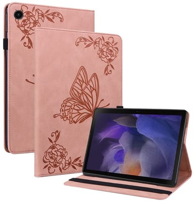 Coverup Tablethoes geschikt voor Samsung Galaxy Tab A11 (8,7") Hoesje - Vlinder & Bloemen Book Case - Roze