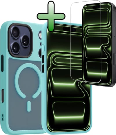 Hoesje Met Screenprotector - Geschikt voor iPhone 17 Pro / 18 Pro - Magsafe Compatible - Sterk & Shockproof - Back Cover - Shock Proof Case - Telefoon Hoes - Lichtblauw