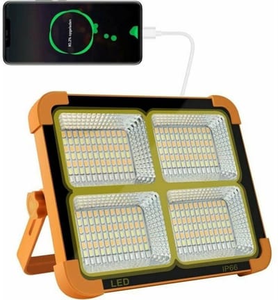 GELLDG Bouwlamp - Solarlamp - LED Werklamp 8000 Lumen - Solar Powerbank met USB - IP66 Waterdicht - Geschikt voor Bouwplaats en Noodgevallen - Duurzame Plastic Behuizing - Afmetingen 214x53x174mm