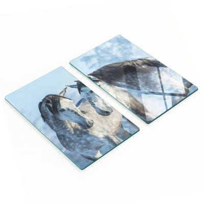 Decoratieve snijplanken van gehard glas met grijze winterpaarden, 2x30x52 cm