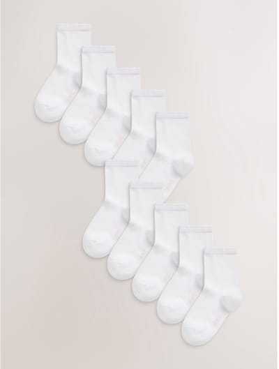 Next - Meisjes - Set van 10 paar katoenrijke school enkelsokken - Wit