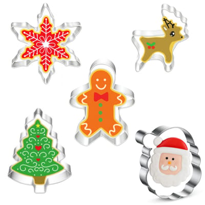 Kerst Uitsteekvormpjes set - 5 vormen - Kerstman, Rendier, Koekemannetje, Kerstster & Kerstboom - Kerstkoekjes bakken