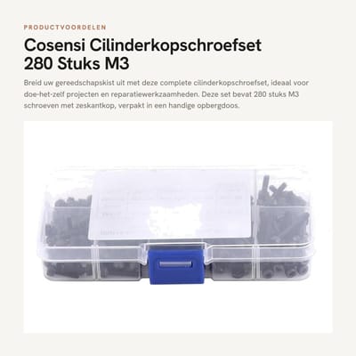 Dailygoods- Cilinderkopschroefset 280 Stuks - M3 Inbusbouten - 9 Schroefmaten - Roestvrij Staal - Corrosiebestendig - Opbergdoos - Schroeven
