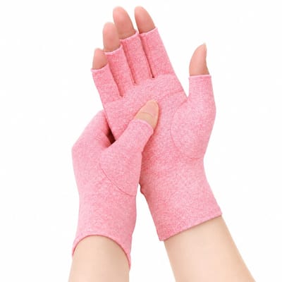 Reuma Compressie Handschoenen – Ondersteuning bij Artritis, Artrose, RSI & Carpaal Tunnel – Open Vingertoppen – Roze – Unisex - Maat S
