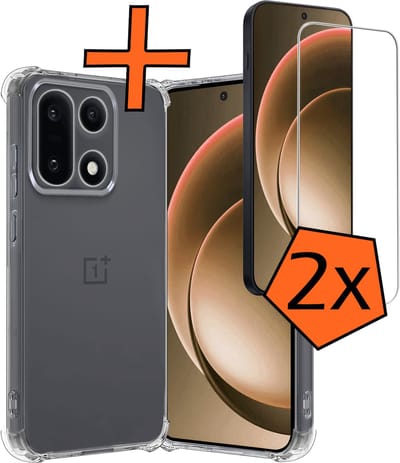 Hoes - Met Screenprotector - 2 Stuks - Geschikt voor OnePlus 15 - Sterk & Shockproof - Siliconen Case - Back Cover - Telefoon Hoes - Shock Proof - Transparant