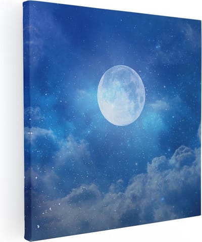 Artaza Canvas Schilderij Sterrenhemel - 30x30 cm - Klein - Wanddecoratie Maan - Muurdecoratie Ruimte - Kamer Accessoires Woonkamer - Blauw