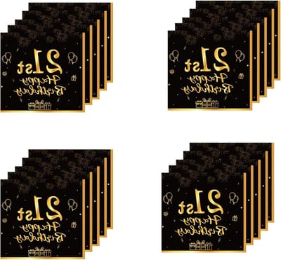 Feestelijke Servetten voor 21e Verjaardag, Zwart en Goud, 20 Stuks, Tafeldecoratie en Verjaardagsfeest Benodigdheden voor Jongens en Meisjes