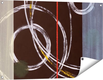 Gards Tuinposter Abstracte Cirkels met een Rode Lijn - 90x60 cm - Tuindoek - Tuindecoratie - Wanddecoratie buiten - Tuinschilderij