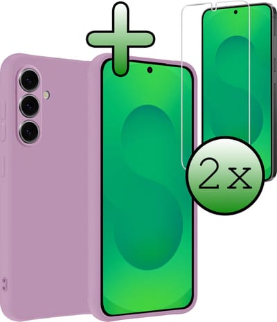 Hoesje Met 2x Screenprotector - Geschikt voor Samsung Galaxy S25 - Sterk & Shockproof - Back Cover - Siliconen Case - Telefoon Hoes - Lila