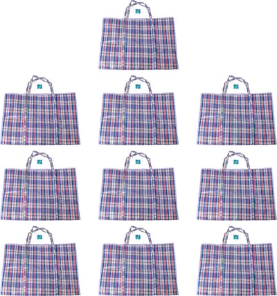 Big Shopper XL met Rits – Boodschappentas Stevig met 95L Capaciteit - Set van 10 - Blauw, Wit & Rood