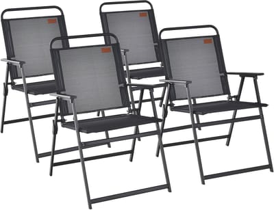 COSTWAY Set van 4 tuinstoelen, hoge rugleuning, klapstoelen met armleuningen, balkonstoelen met ademende stof, terrasstoelen voor balkon, tuin, achtertuin