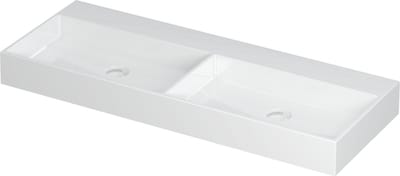 INK United wastafel porselein dubbele wasbak zonder kraangat inclusief porseleinen click plug en verborgen overloop systeem 120x45x11cm, glans wit