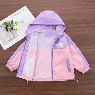Manteau pour fille printemps et automne couleur assortie pour enfants tout-en-un à capuche pour filles veste hardshell décontractée 150 violet
