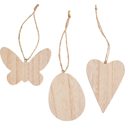 VBS Houten decoratieve hanger "Vlinder, hart en ei"