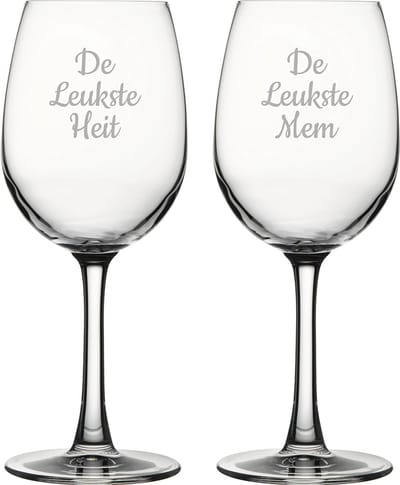 Gegraveerde witte wijnglas 36cl De Leukste Mem-De Leukste Heit