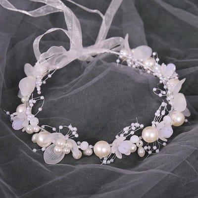 Bandeau de Perles et Fleurs pour Femmes, Fête, Concours, Mariage, Accessoires de Cheveux, Bijoux, Bande de Vigne, Bandeau Tiare, Cadeau gray