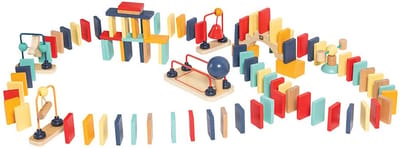 Eurekakids Houten Domino Bouwstenen Set - Hout - Circuit met 100 Houten Dominostenen en 7 Losse Elementen