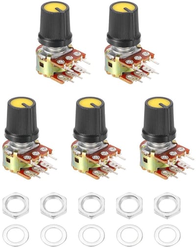 Potentiometer Set - Draaipotentiometers Audio - Volumeregeling Aanpassen - Dubbele Kanaal Instelling - 5 Stuks B20K Ohm - Zwart Geel