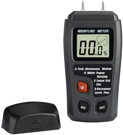 TOVBMUP Houtvochtmeter - Vochtmeter voor hout - Houtvochtigheidsmeter - Voor hout, brandhout, muren, mortel, beton en houtachtige materialen - Zwart