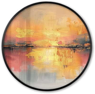 Poster in lijst Rond - Fotolijst 60x60 cm - Posters - Modern - Abstract - Goud - Roze - Ronde posterlijst zwart - Decoratie - Wanddecoratie woonkamer - Muurdecoratie slaapkamer