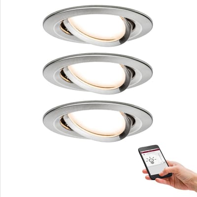 LED-inbouwlamp Smart Home Zigbee 3.0 Nova Plus Coin Basisset zwenkbaar rond 84 mm 50° Coin 3x6W 3x470lm 230V dimbaar 2700K Staal geborsteld