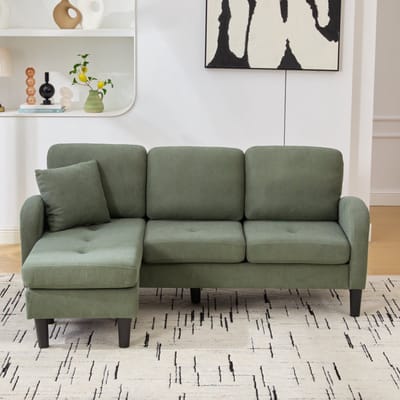 MODFU Hoekbank Met Liggedeelte - Modulair - 3-Zits - Voor Woonkamer Of Kantoor - Ribstof - Groen - 166 x 118 x 77 cm