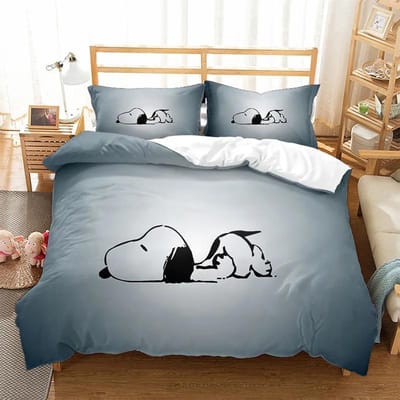 Snoopy Schattige Print Beddengoedsets Dekbed Quilt Bedsprei Dekbedovertrek Kussensloop 2-3 Stuks Sets Kinderen Volwassen Maat Woondecoratie US King 259x228cm