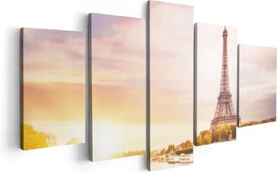Artaza Canvas Schilderij Vijfluik Eiffeltoren In Parijs Aan Het Water - 100x50 - Foto Op Canvas - Canvas Print