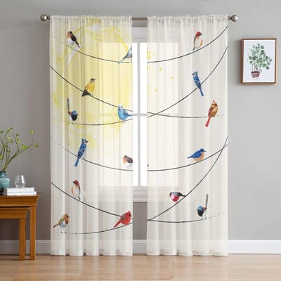 De vogels op de draad zijn prachtige dieren transparante gordijnen voor woonkamer voile tule gordijn voor slaapkamer keuken huisdecoratie paneel 135W x 183H(cm)