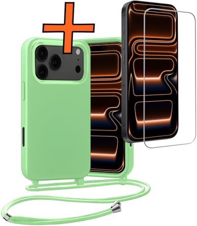 Hoesje Geschikt voor iPhone 17 Pro / 18 Pro Hoes Met Telefoonketting Met Screenprotector - Backcover Geschikt voor iPhone 17 Pro / 18 Pro Case Met Koord - Groen