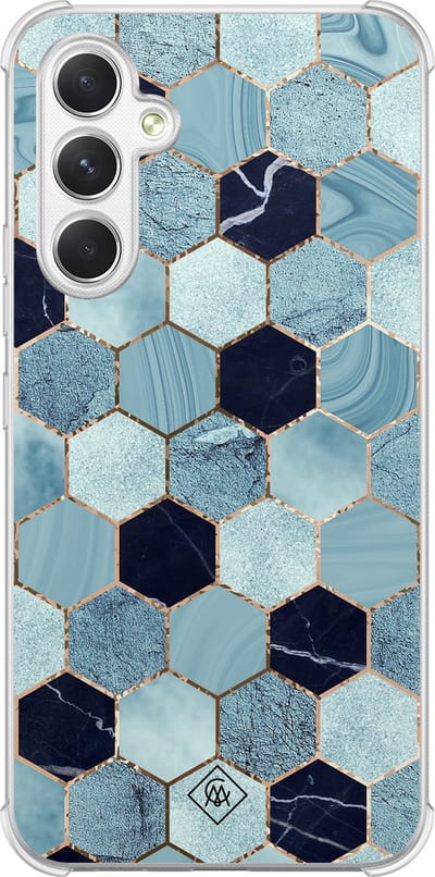 Casimoda® hoesje - Geschikt voor Samsung Galaxy A15 - Blue Cubes - Shockproof case - Extra sterk - TPU/polycarbonaat - Blauw, Transparant