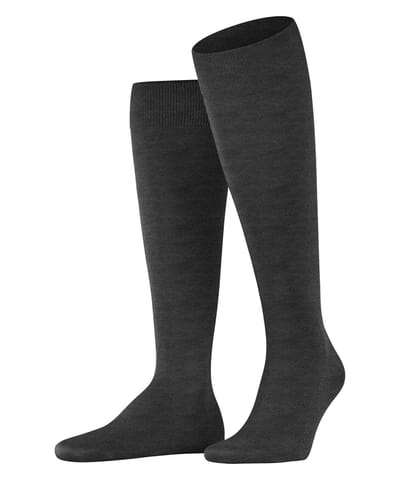 FALKE ClimaWool lang eenkleurig wol lyocell kniekousen heren grijs - maat 39-40