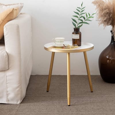 Ronde Metaal Bijzettafel voor Woonkamer en Kleine Ruimtes in Goud