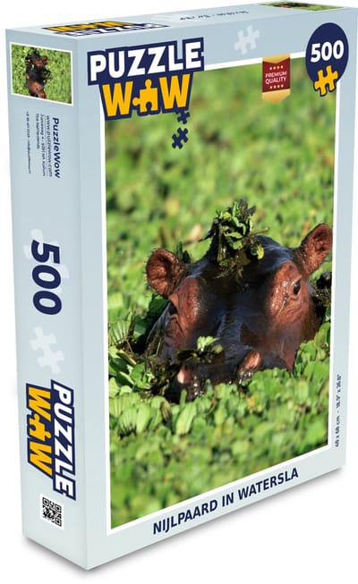 Puzzel Nijlpaard - Water - Planten - Legpuzzel - Puzzel 500 stukjes