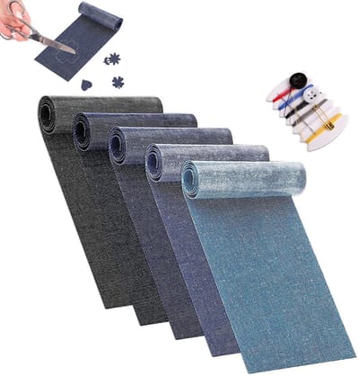 Opstrijkpatches - Met naaisetje - Zelfklevende patches - Wasbare - Gat in kleding repareren - Kleding Reparatie Patches - Reparatiepatch - Voor het repareren van jeans, jassen, donsjacks - Kleding accessoires- 5 Stuks (5 kleuren) - 8 x 51 cm