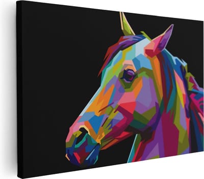 Artaza Canvas Schilderij Abstract Paard - 30x20 cm - Klein - Wanddecoratie Paarden - Muurdecoratie Woonkamer - Schilderijen Op Canvas