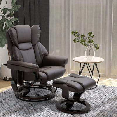 MODFU - Relaxstoel Met Voetenbank En Ligfunctie - Massagefunctie En 360° Draaibaar - Staal - Bruin - 79 X 82 X 101 Cm