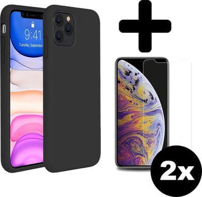 Hoesje - Met 2x Screenprotector - Geschikt voor Apple iPhone 11 Pro - Sterk & Shockproof - Telefoon Hoes - Back Cover - Siliconen Case - Telefoonhoes - Zwart