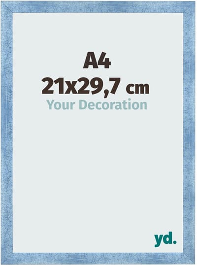 Your Decoration - Fotolijst A4 21x 29,7 cm - MDF - Helder Blauw Geveegd - Pisa