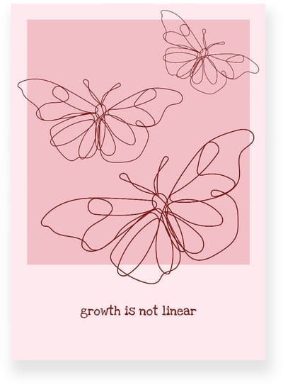 Poster 20x30 cm - Vlinders - Lijntekening - Roze - Motivation - Natuur - Muurdecoratie - Wanddecoratie