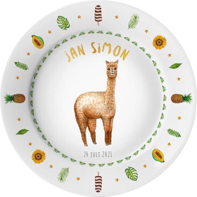 World of Mies geboortebordje met naam – handgeschilderde alpaca – gepersonaliseerd kinderbordje - kraamcadeau