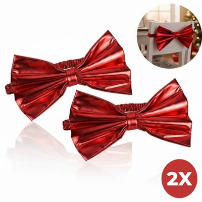 Lomera Kerst Stoelstrik - Stoelstrik Rood - Set van 2 - Polyester Materiaal - Stoeldecoratie Kerst - Kerst Decoratie - Stoelstrikken Set - Rode Decoratie - Kerst Feest - Kerst Accessoires - Rode Strik - Kerst Interieur