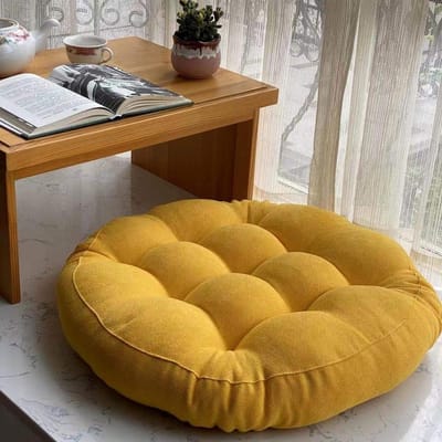 Rond Vloerkussen - Meditatiekussen Poef - Comfortabel Zitten - Getuft Corduroy Design - Diameter 55cm - Geel