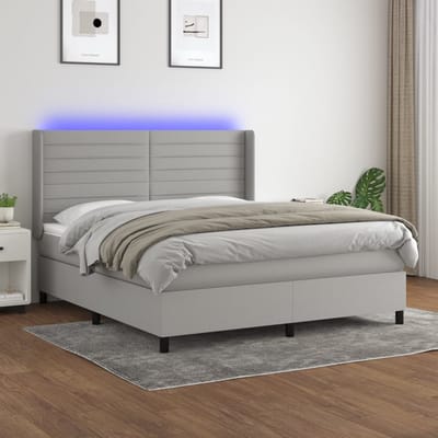 vidaXL - Boxspring - met - matras - en - LED - stof - lichtgrijs - 160x200 - cm