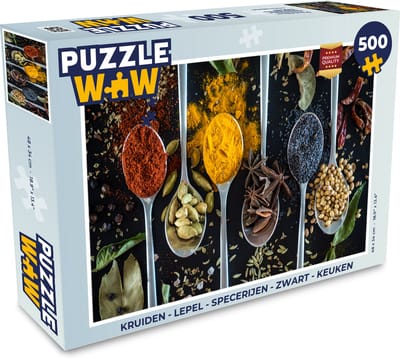 Puzzel Kruiden - Lepel - Specerijen - Zwart - Keuken - Legpuzzel - Puzzel 500 stukjes