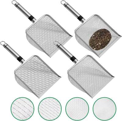 Tuingereedschap Set met 4 Zeven voor Compost, Zand en Aarde - RVS Handzeef voor Bodem, Grond en Kattenbakvulling